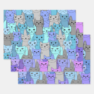 Feuille De Papier Cadeau Beaucoup de chats bleus et violets