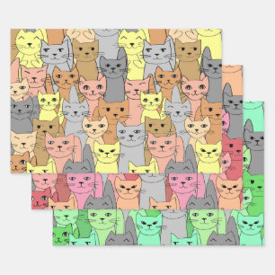Feuille De Papier Cadeau Beaucoup de chats colorés Design Envelopper des je