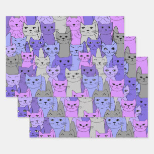 Feuille De Papier Cadeau Beaucoup de chats violets conception