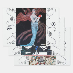 Feuille De Papier Cadeau BEAUTÉ ET PHOENIX Art Déco Femme Mode