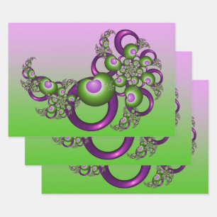 Feuille De Papier Cadeau Beaux cœurs roses verts modernes abstraits fractal