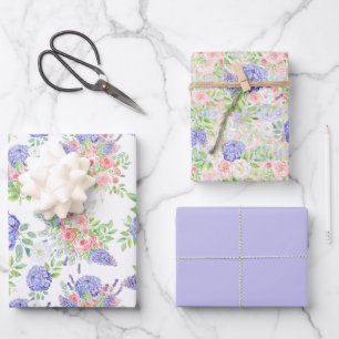 Feuille De Papier Cadeau Beaux Hortensias, Lilas et Roses