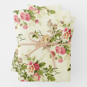 Feuille De Papier Cadeau Beaux papiers d'emballage floraux antiques
