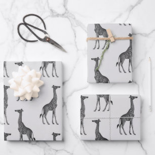 Feuille De Papier Cadeau Beaux papiers d'emballage girafes bleu argent