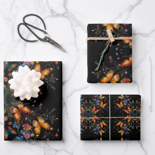 Feuille De Papier Cadeau Beaux papillons Whimsical en Vivid Orange