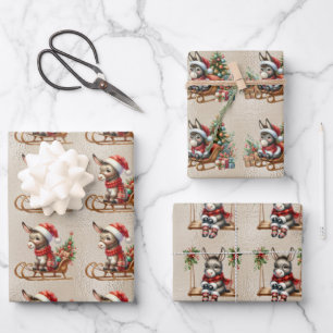 Feuille De Papier Cadeau Bébé ânes Enfants de Noël