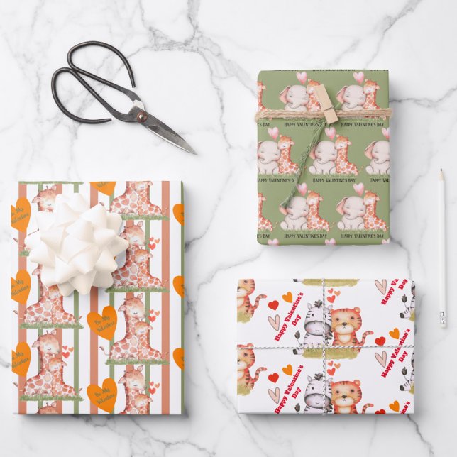 Feuille De Papier Cadeau Bébé animal Valentines (Créateur téléchargé)