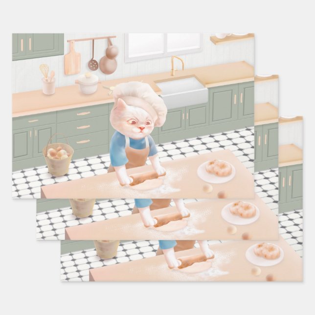 Feuille De Papier Cadeau Bébé Bébé - Cosy Morning Kneading (Lot)