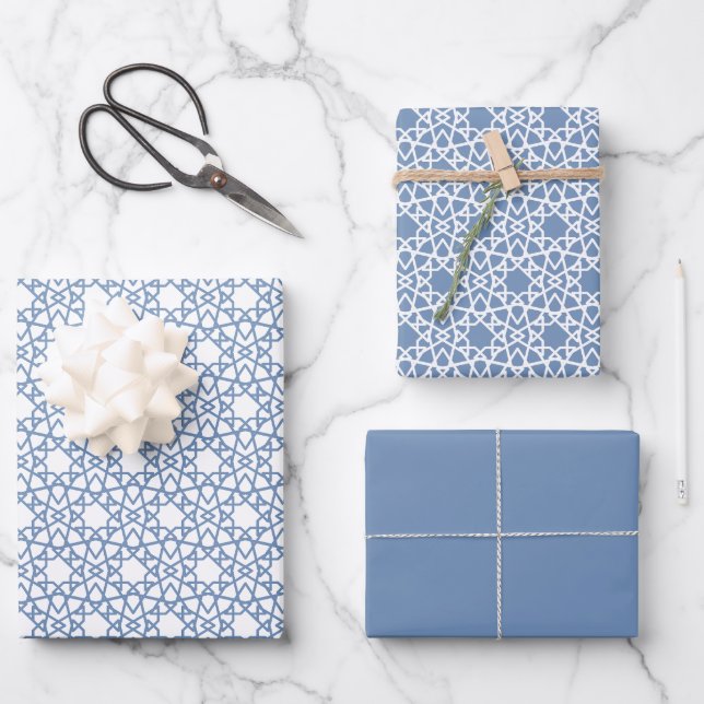 Feuille De Papier Cadeau Bébé Bleu Arabesque Design Motif (Recto)