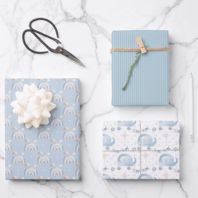 Feuille De Papier Cadeau Bébé Bleu Deux Baby showers (Recto)