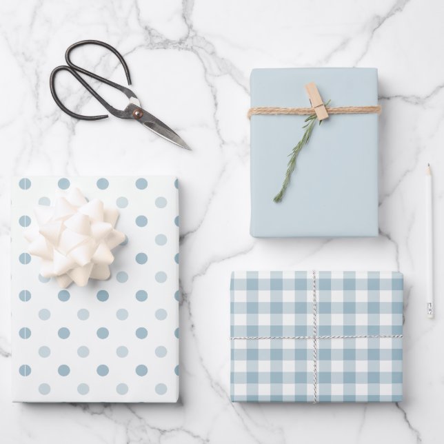 Feuille De Papier Cadeau Bébé bleu rustique romantique & élégant (Recto)