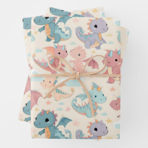 Feuille De Papier Cadeau Bébé dragons volants