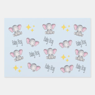 Feuille De Papier Cadeau bébé éléphant bébé bébé douche garçon