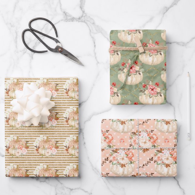 Feuille De Papier Cadeau Bébé Fille Douche Citrouille Enfants Enveloppement (Recto)