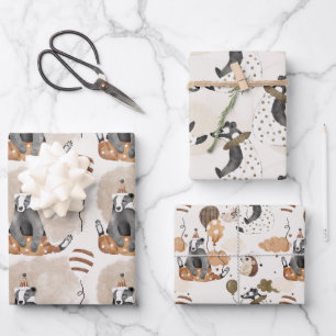 Feuille De Papier Cadeau Bébé Garçon bébé animal sauvage