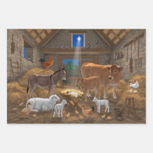 Feuille De Papier Cadeau Bébé Jésus Manger Nativité de Noël
