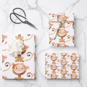 Feuille De Papier Cadeau Bébé mignon Singe Drôle Cartoon Chimp