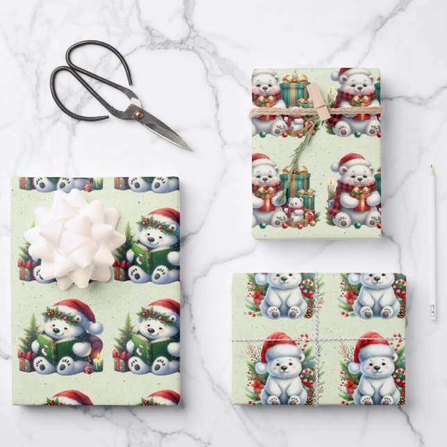 Feuille De Papier Cadeau Bébé Polar Ours Noël Enfants (Recto)
