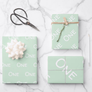 Feuille De Papier Cadeau Bébé Premier anniversaire Vert Blanc