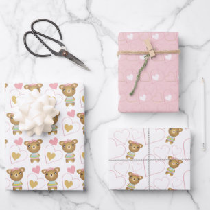 Feuille De Papier Cadeau Bébé rose mignon ours fille
