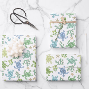 Feuille De Papier Cadeau Bébé Tortues de mer bleu