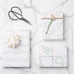 Feuille De Papier Cadeau Bébé vert blanc un an
