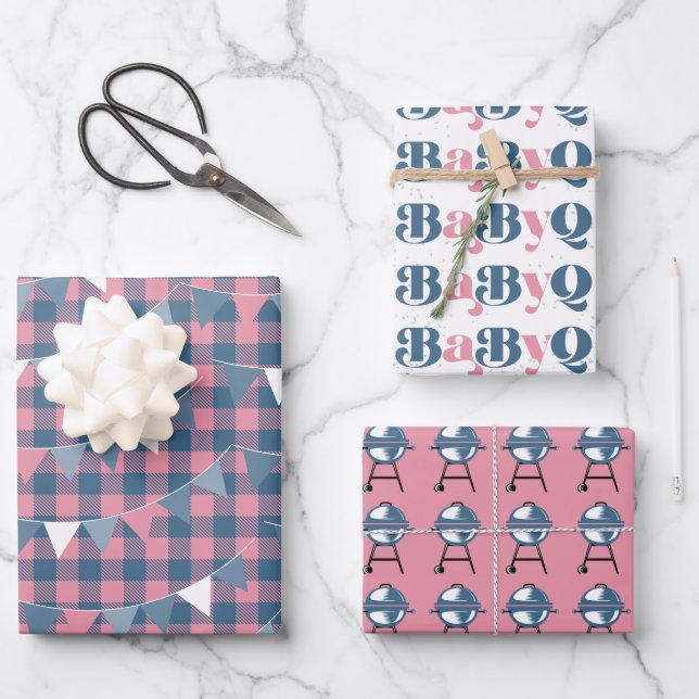 Feuille De Papier Cadeau BébéQ Genre Révéler rose et bleu (Recto)