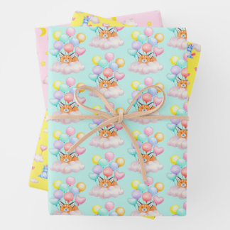 Feuille De Papier Cadeau Bébés Animaux Dans Les Nuages