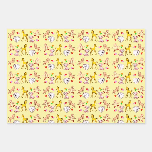 Feuille De Papier Cadeau Bébés animaux mignons (Devant)