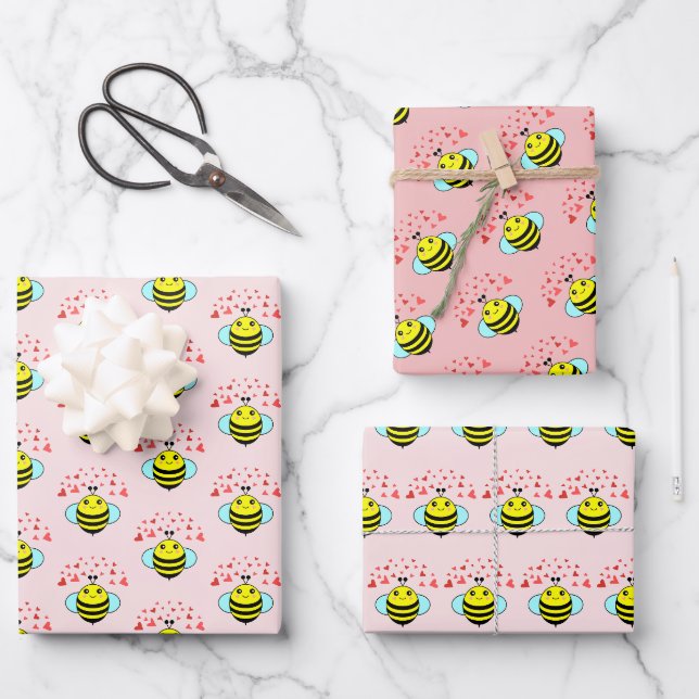 Feuille De Papier Cadeau Bee Happy Love Heart (Recto)