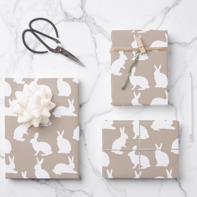 Feuille De Papier Cadeau Beige And White Bunny Pattern Modern Easter (Recto)