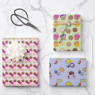 Feuille De Papier Cadeau beignets, beignets, gâteaux, tartes, cupcakes