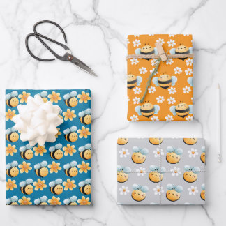 Feuille De Papier Cadeau Belle abeilles enveloppant du papier. Enveloppemen