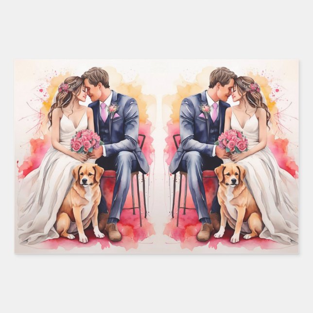Feuille De Papier Cadeau Belle aquarelle couple mariage (Devant)