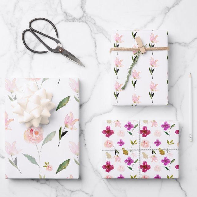 Feuille De Papier Cadeau Belle aquarelle florale (Recto)