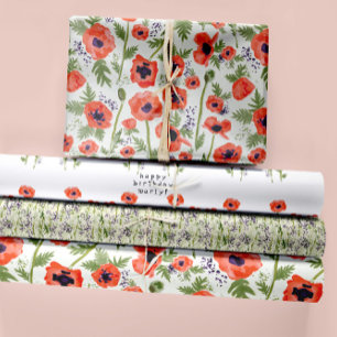 Feuille De Papier Cadeau Belle Aquarelle Orange Poppies Floral