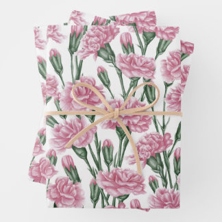 Feuille De Papier Cadeau Belle aquarelle rose Fleurs de carnation