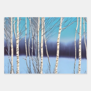 Feuille De Papier Cadeau Belle bouleau d'hiver