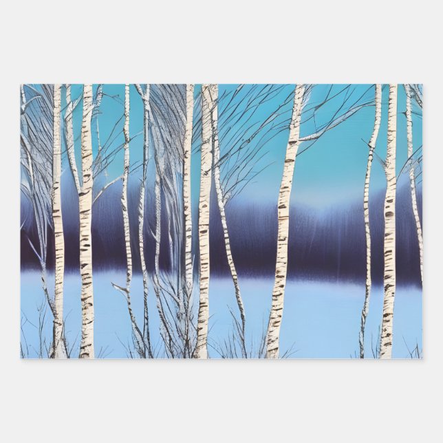 Feuille De Papier Cadeau Belle bouleau d'hiver (Devant)