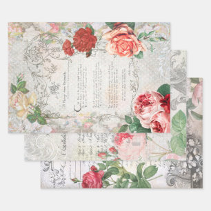 Feuille De Papier Cadeau Belle décolpage d'Ephémère Florale antique