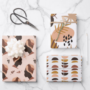 Feuille De Papier Cadeau Belle femme africaine Motif Brown Abstraite