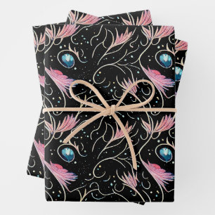 Feuille De Papier Cadeau Belle Fleurs et Motif de perles