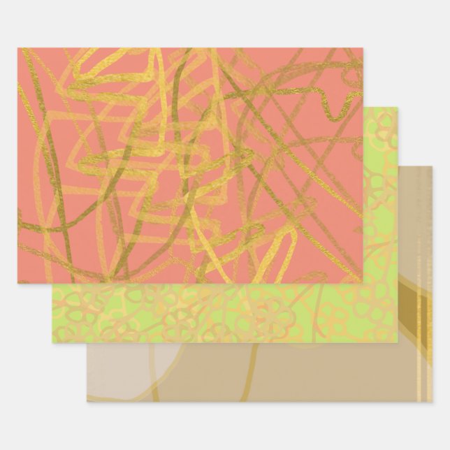 Feuille De Papier Cadeau Belle or rose vert floral (Lot)