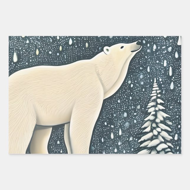 Feuille De Papier Cadeau Belle Ours Polaire Artique (Devant)