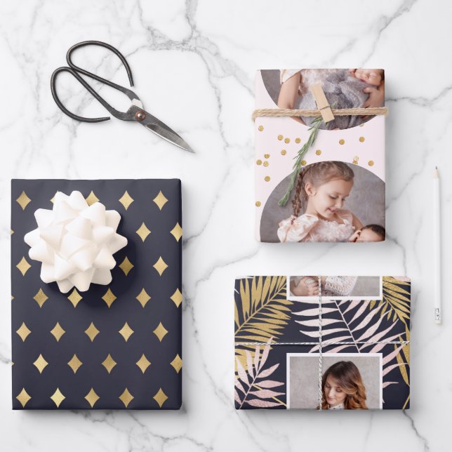 Feuille De Papier Cadeau Belle photo Blush et Blue Holiday (Recto)