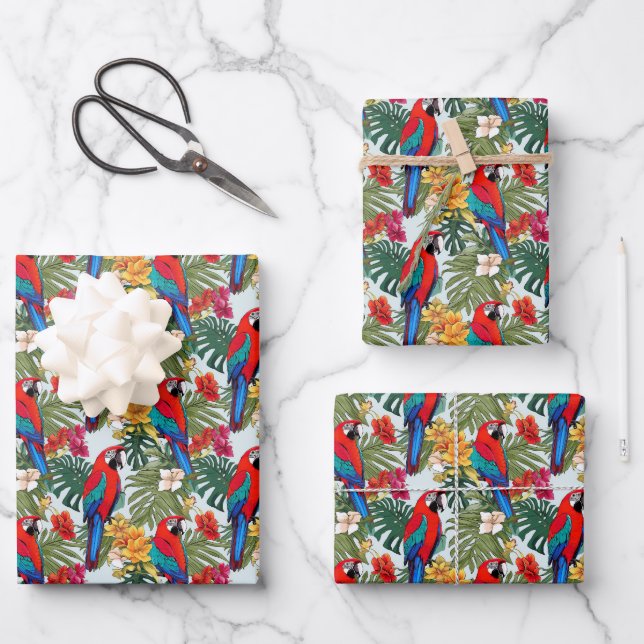 Feuille De Papier Cadeau Belle plage perroquet motif tropical (Recto)