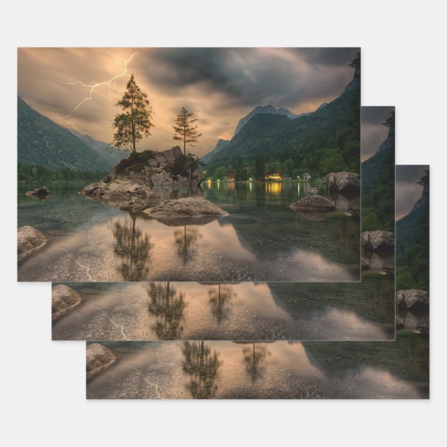 Feuille De Papier Cadeau Belle soirée Lac de montagne Photographie (Lot)