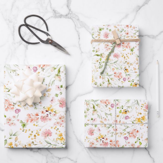 Feuille De Papier Cadeau Belles fleurs sauvages botaniques simples d'été (Recto)