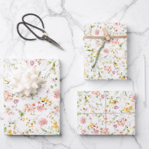 Feuille De Papier Cadeau Belles fleurs sauvages botaniques simples et migno