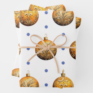 Feuille De Papier Cadeau Belles ornements de Noël colorés en blanc
